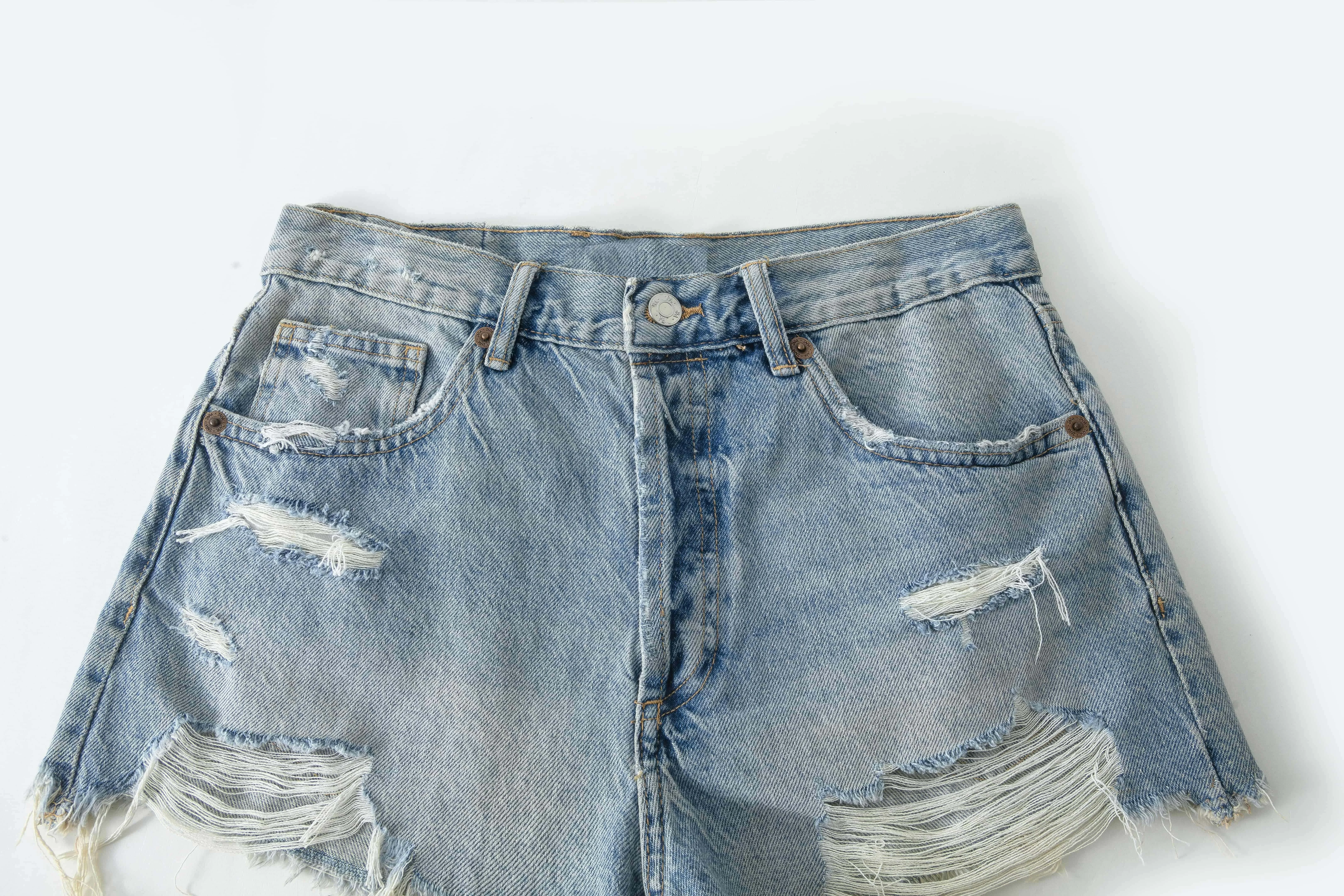 Clothing Manufacturers Ripped Hole Button Ladies Custom Denim Pants Denim Shorts Women's Shorts Women Jeans