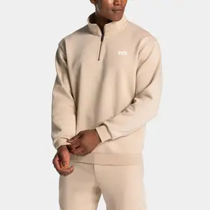 Custom White Men's Clothes Casual Lightweight Long Sleeve Fleece Quarter Zip Sweatshirt Hoodies for Autumn