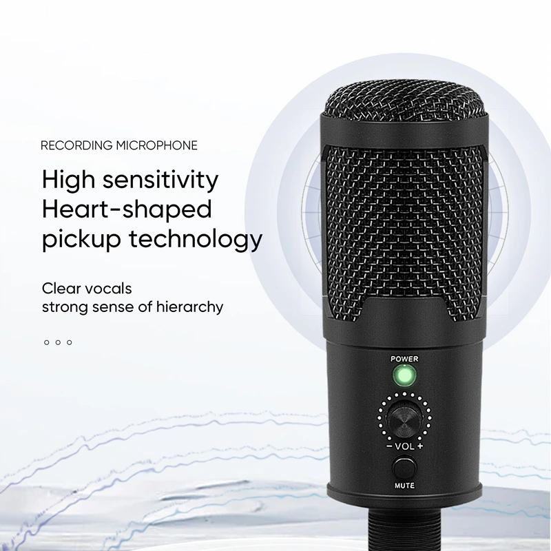 Zinc Alloy Studio Condenser Mic Streaming Recording USB Cable Computer Gaming Microphone with Tripod  Stand