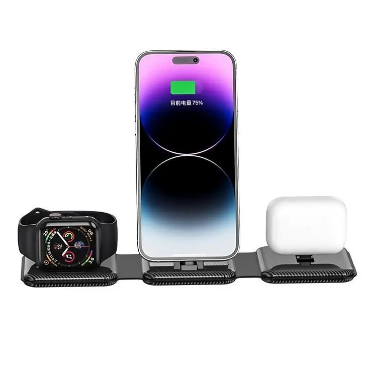 Folding 3-in-1 Wireless Charger Portable Slim Charging Pad Multi-Devices Charging Station for Cellphone Watch Earphones