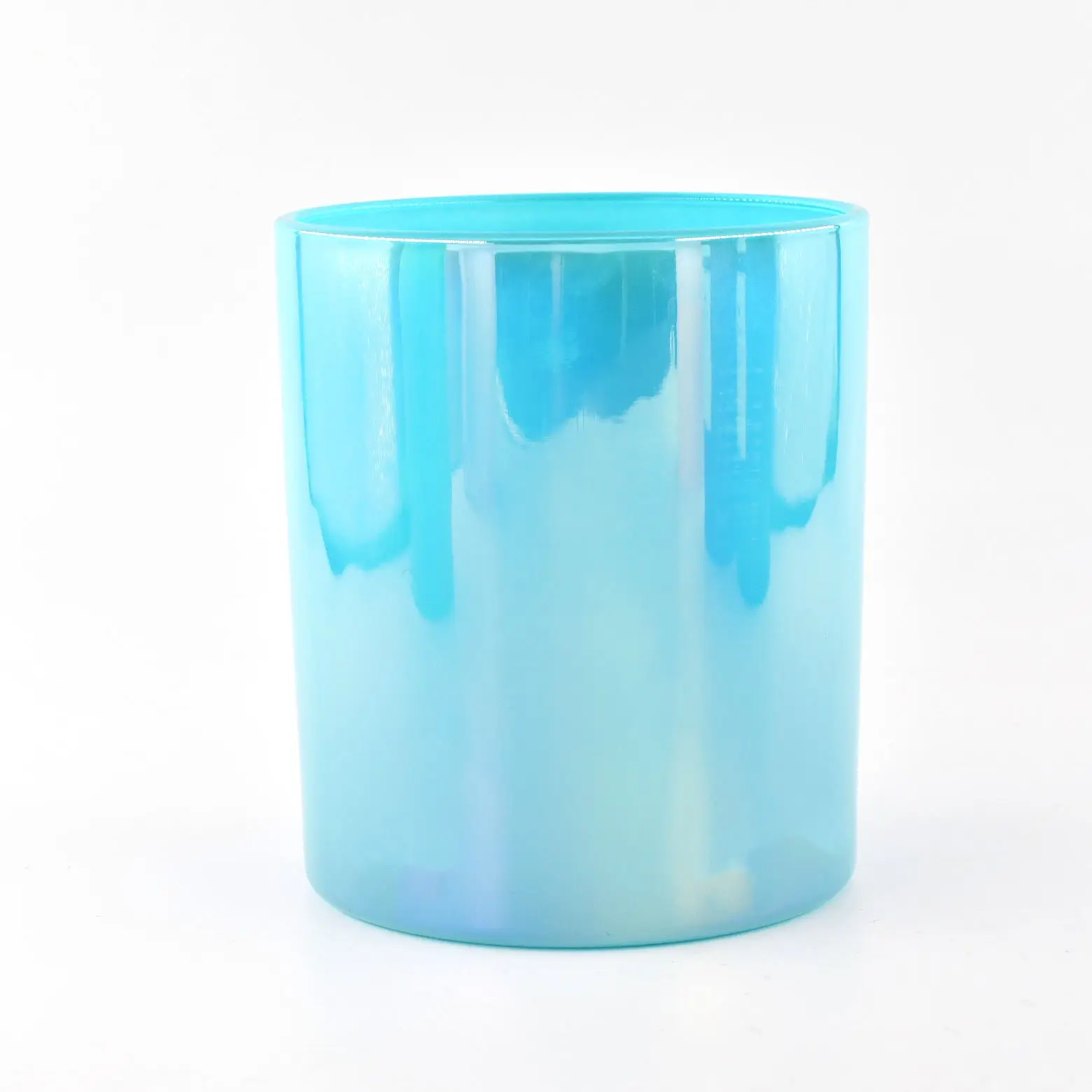 Wholesale Custom Elegant Coloured Electroplated Glass Candle Jar With Lid 12oz Holographic