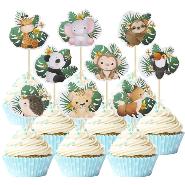 Jungle Cartoon Animal Cake Ingredients Selected Paper Cartoon Animal Cake Top Happy Birthday topper Decoration