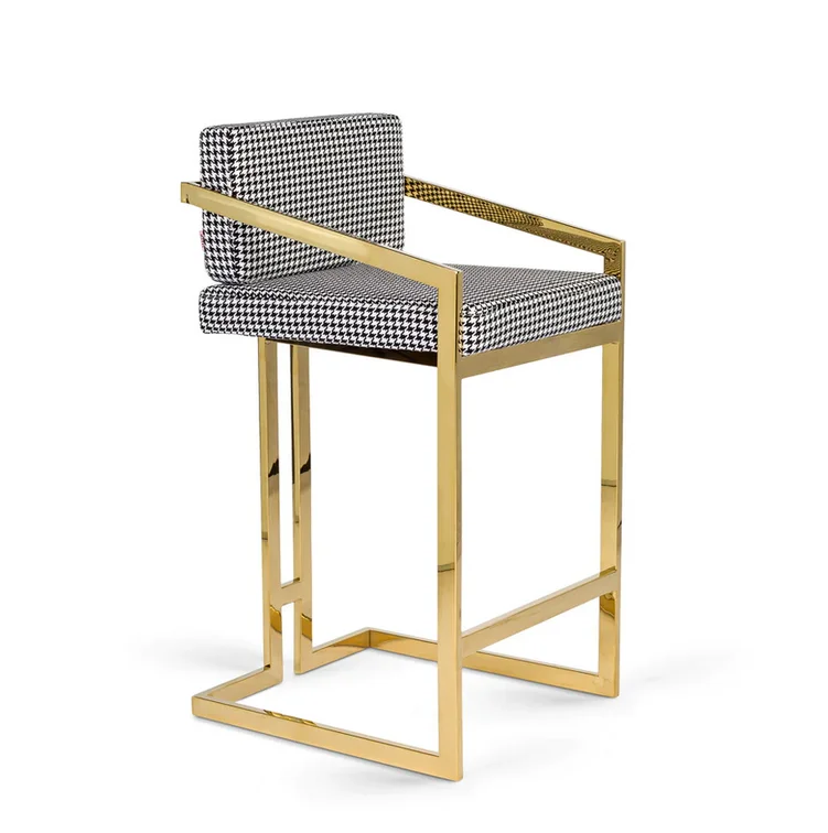 Hot Sales Luxury Gold Stainless Steel High Counter Stool Velvet Bar Chair Pub Stool for Home Hotel Club