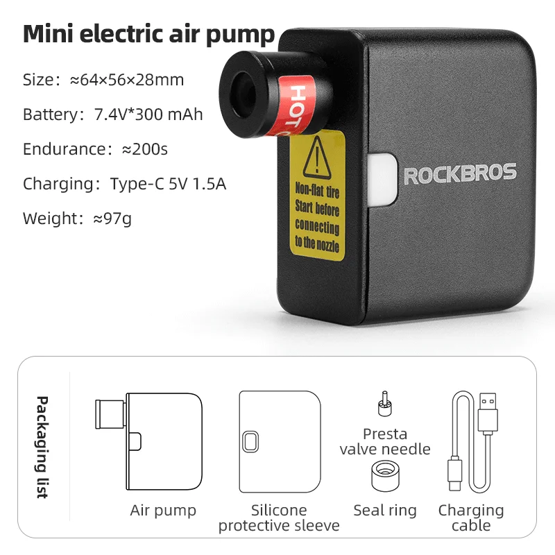 ROCKBROS Pompa da bicicletta 220PSI Mini Pompa di aria