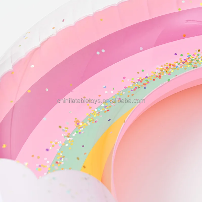 New Customizable Thickened PVC Inflatable Swimming Rings Sequins Clouds Rainbow Pink Blue Armpit Rings for Kids Sports Camping