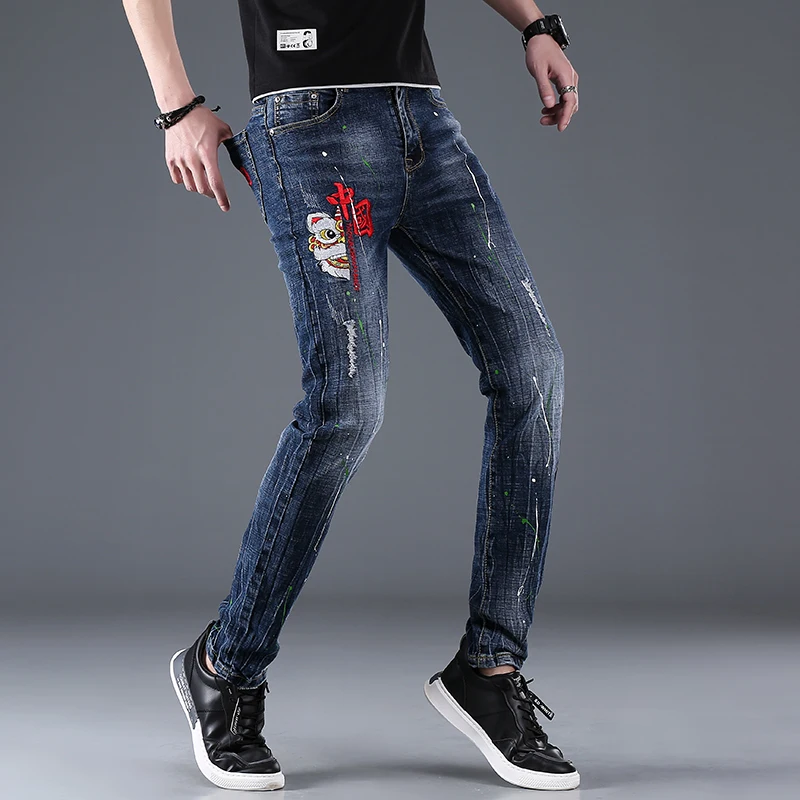 Shop Men's Latest Jeans Trousers with Embroidery Graffiti Style