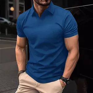 Summer Men's Sports and Leisure V-neck Elastic Texture Short Sleeved Polo Shirt