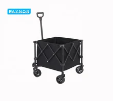 Eaynon Black Small Size Large Capacity Metal Frame Foldable Portable Collapsible Folding Camping Trolley Wagon Cart