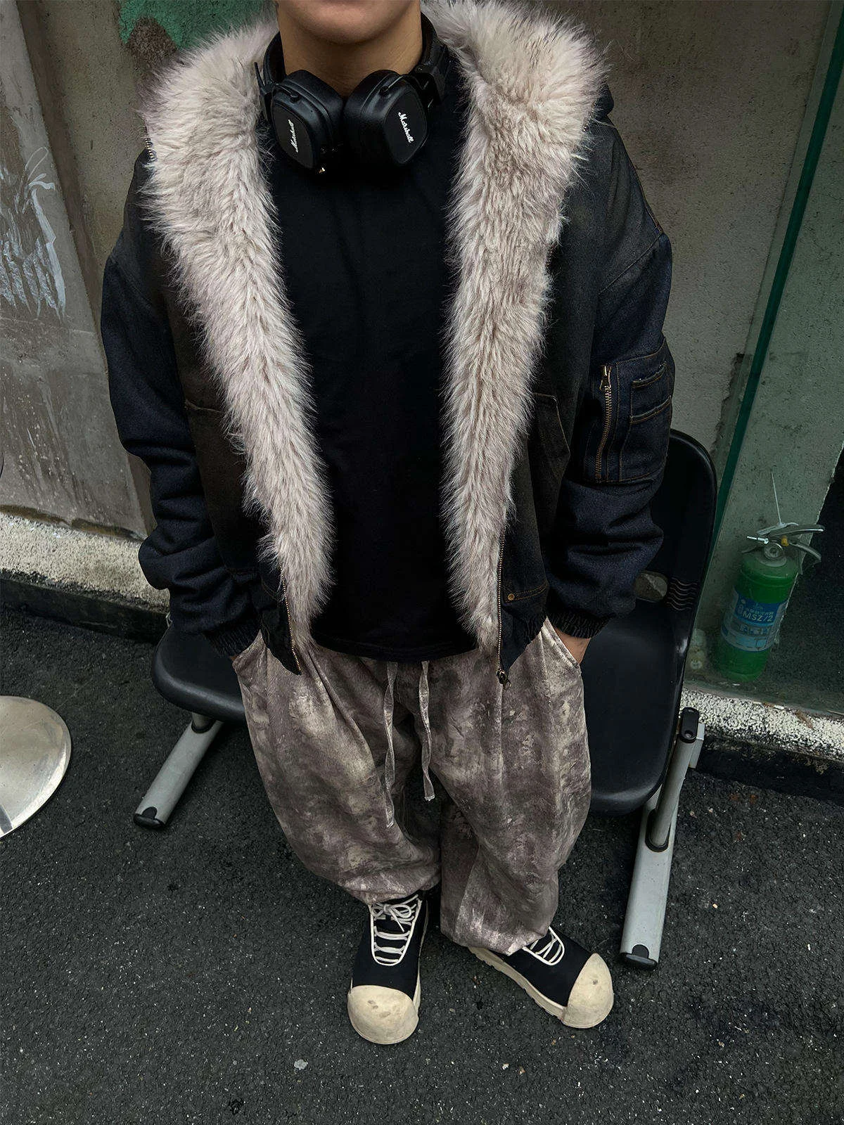 Salati Mens Winter Loose American Trendy Brand Denim Cotton-padded With a Fur Collar and a Hood, Featuring Pocket Decorations gallery 3
