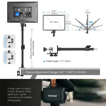 Neewer 90W Desk Mount LED Video Light C-Clamp Stand Kit With 2-Pack 45W Dimmable Bi-Color 18''Light 3200K-5600K for Game detail image
