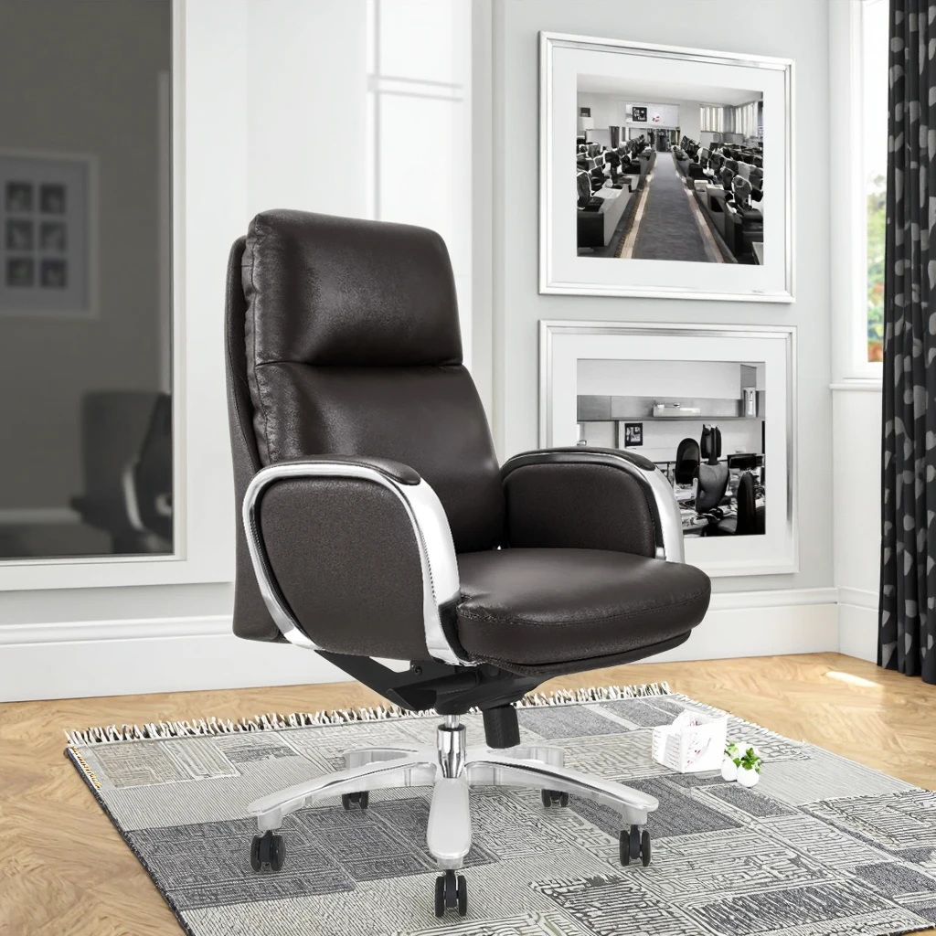 Luxury Managers Office Chair Memory Foam Padding Tilt Lock System Breathable Leather 4