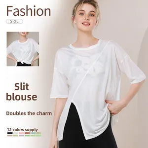 Lightweight Loose Yoga T-Shirt for Women, Asymmetrical Hem Workout Top, Breathable Running Fitness Shirt