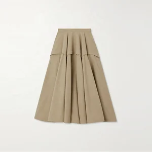 Clothing Manufacturer Custom Spring Summer High Waist Elegant Casual Pleated Cotton Women Midi Skirt