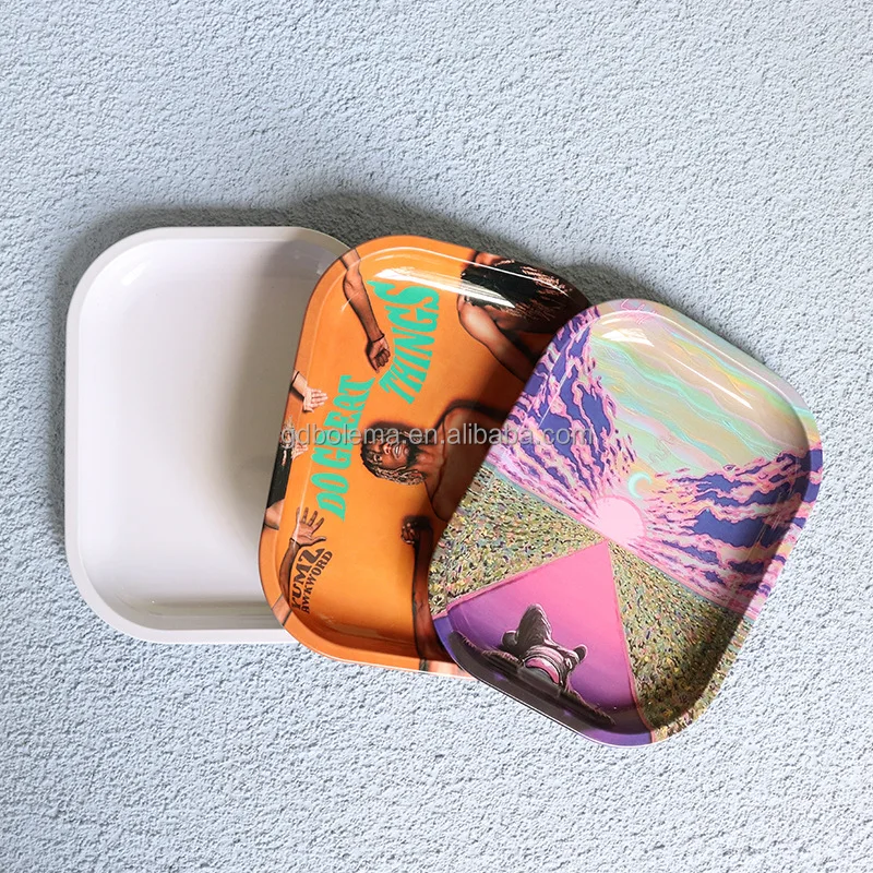 Custom Logo Rolling Tray Metal Smoking Serving Tray With