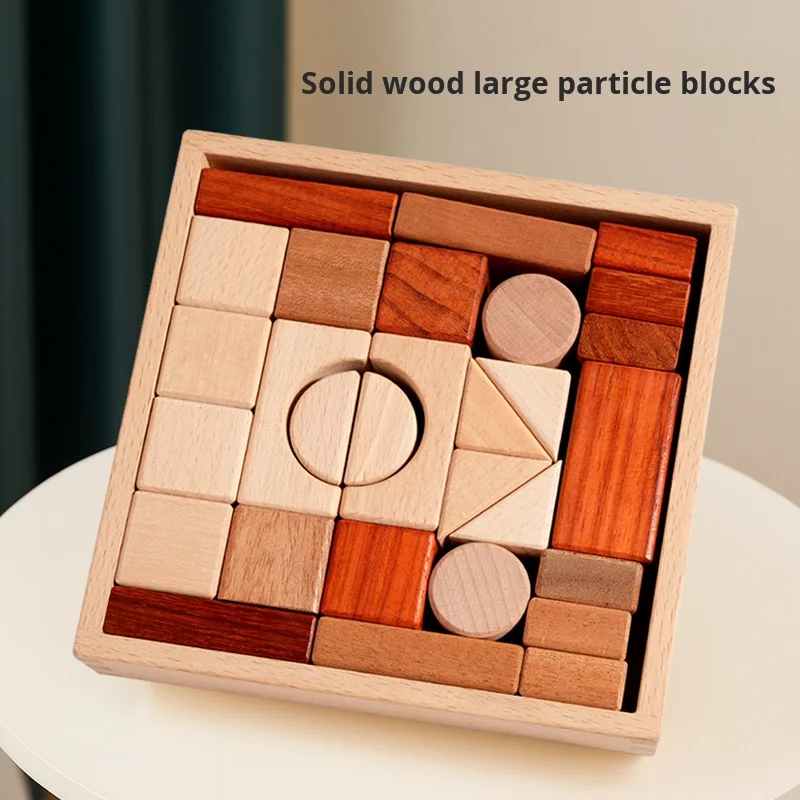 Großes Holzbausteine-Set mit Aufbewahrungstablett, Frühförderung, kreatives Spielen, Montessori-Kinder Spielzeug, Stapelsteine, Schlossbau