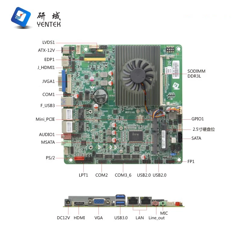 Intel I3 I5 I7 Processor DDR3 MSATA Industrial Mainboard 8 USB 6 COM HD VGA LVDS DC 12V Industrial Mini ITX Motherboard