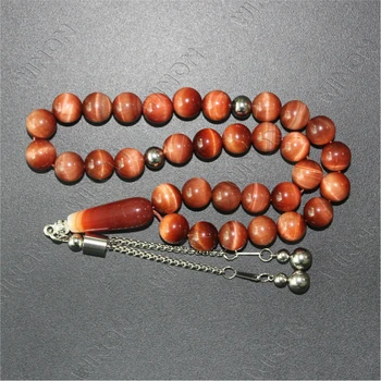 High Quality Natural Tiger Eye Stone Beads with Stainless Steel Tassel Masbaha Tasbih Tasbeeh Muslim Rosary Islamic Prayer Beads