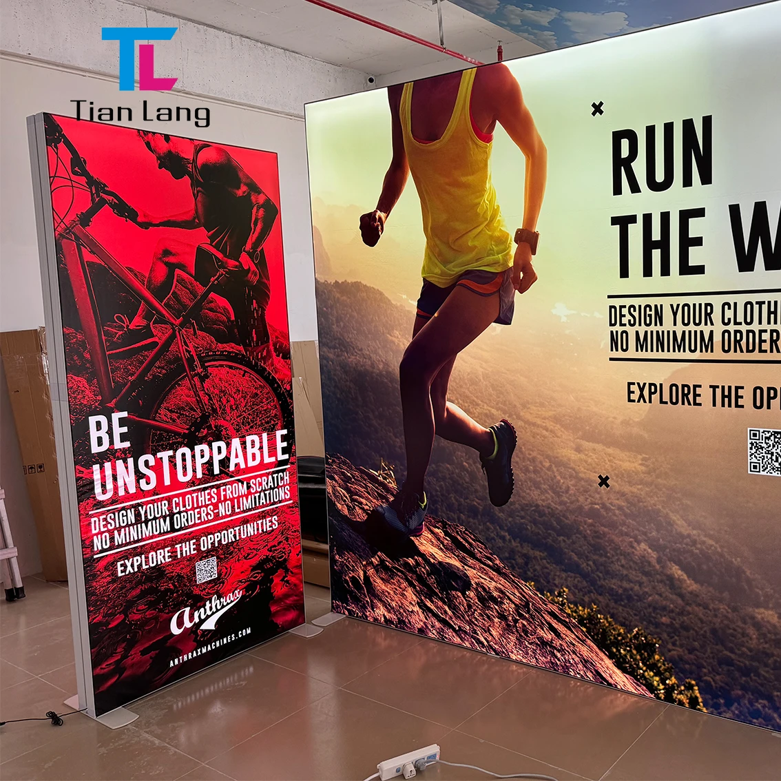 TianLang რეკლამული სტანდი ტრეიდ შოუ გამოსახულების ჩვენი სამუშაო Custom Logo Backdrop For Beauty Show