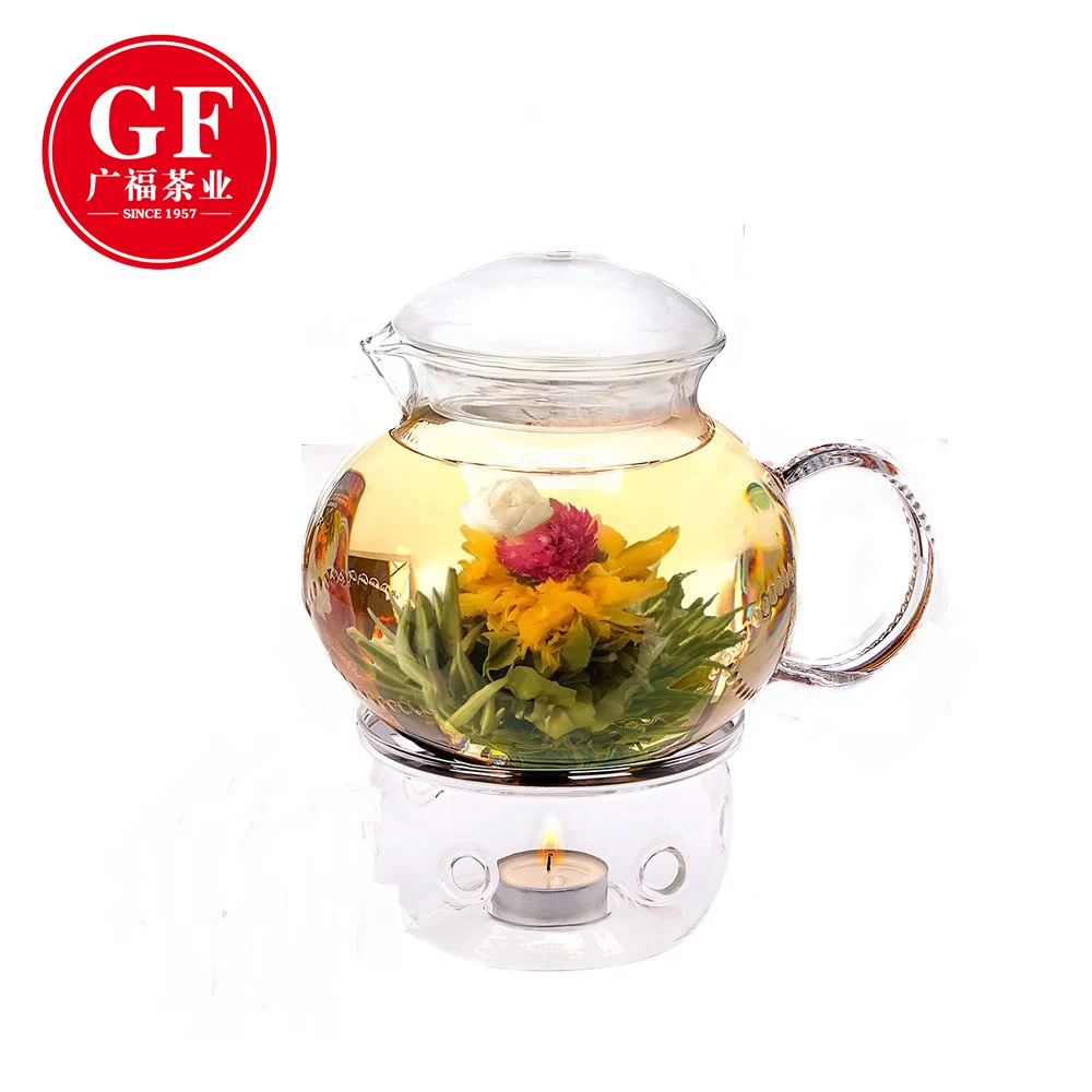 Jin Shang Tian Hua Blooming tea high grade Green tea silver needle with Globe amaranth flower