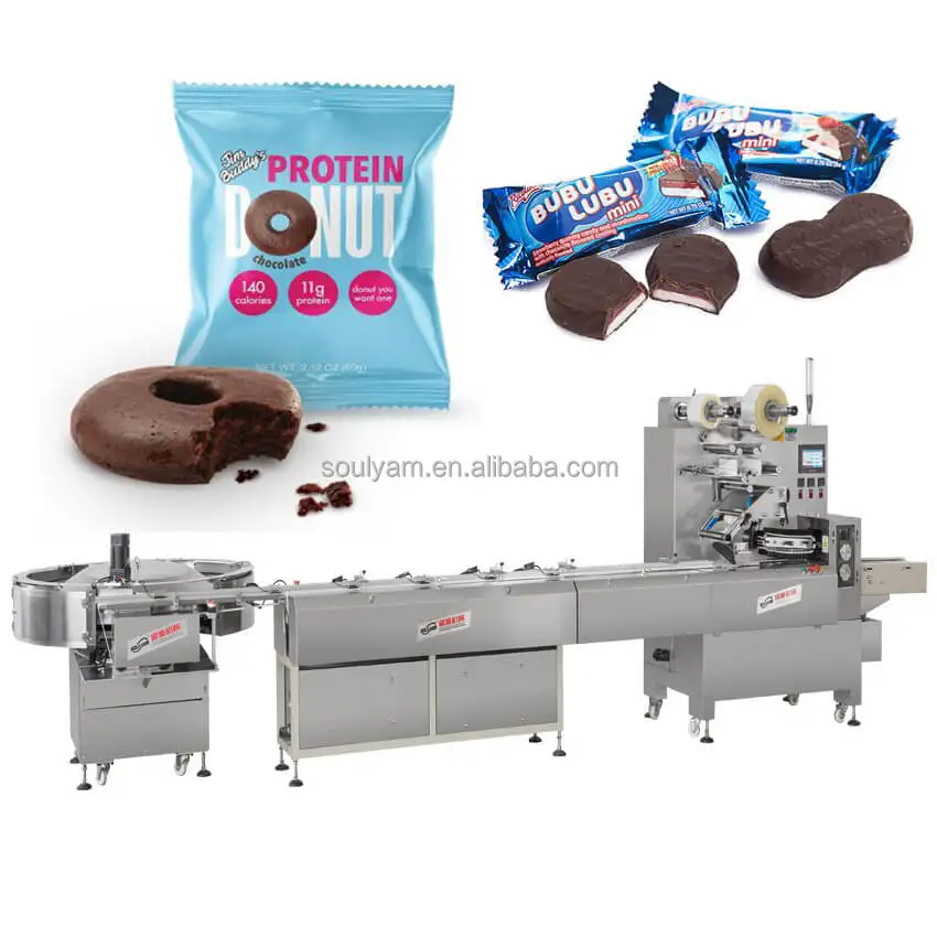 Automatic High Speed Flow Packaging Machine for Hard Candy Doughnut Biscuit Nutrition Cereal Nougat Chocolate Energy Protein Bar