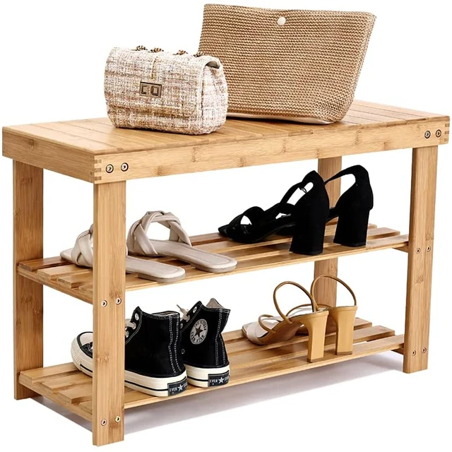 3 Tiers Bamboo Bench Living Shoe Rack For Enteryway Shoe Storage Shelf