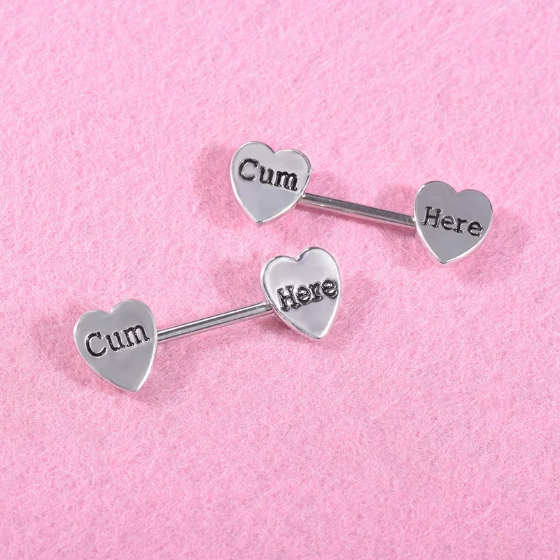 14G, 316L Surgical Steel Sexy Cum Here Heart Nipple Ring Nipple