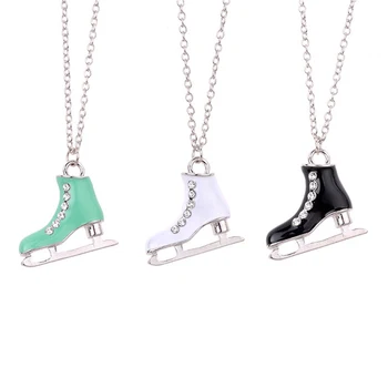 Sport Style Enamel Crystal Ice Skate Shoe Shape Pendant Necklace