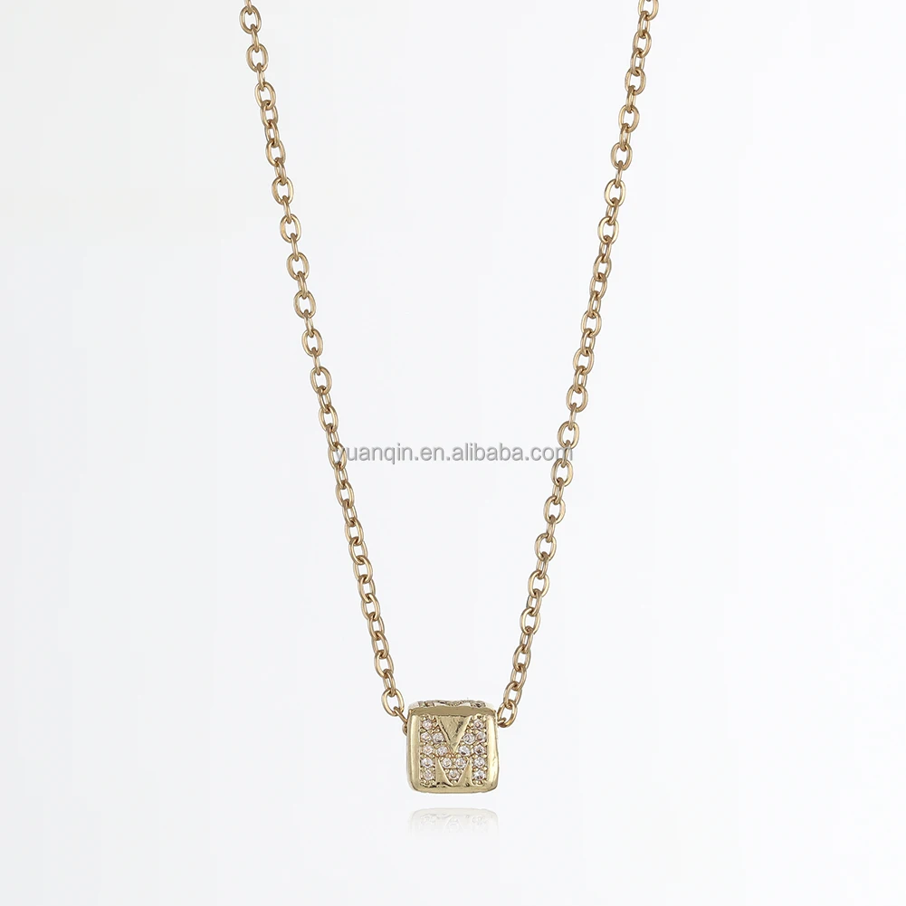 18k Gold Plated Cz Dice Choker Square Az 26 Letter Charm Stainless