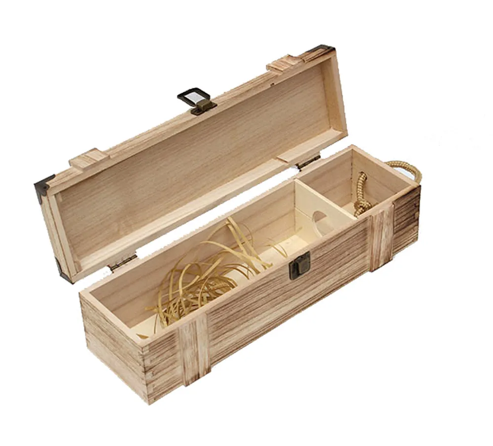 Винтажная Подарочная винтажная коробка из натурального дерева с горелкой для упаковки вина в одну бутылку