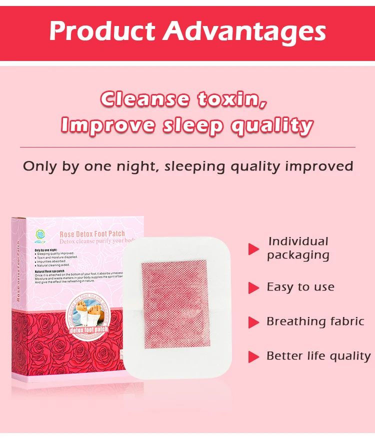 Free Sample Rose Smell Detox Foot Patch Pads Body Toxins Oem Odm