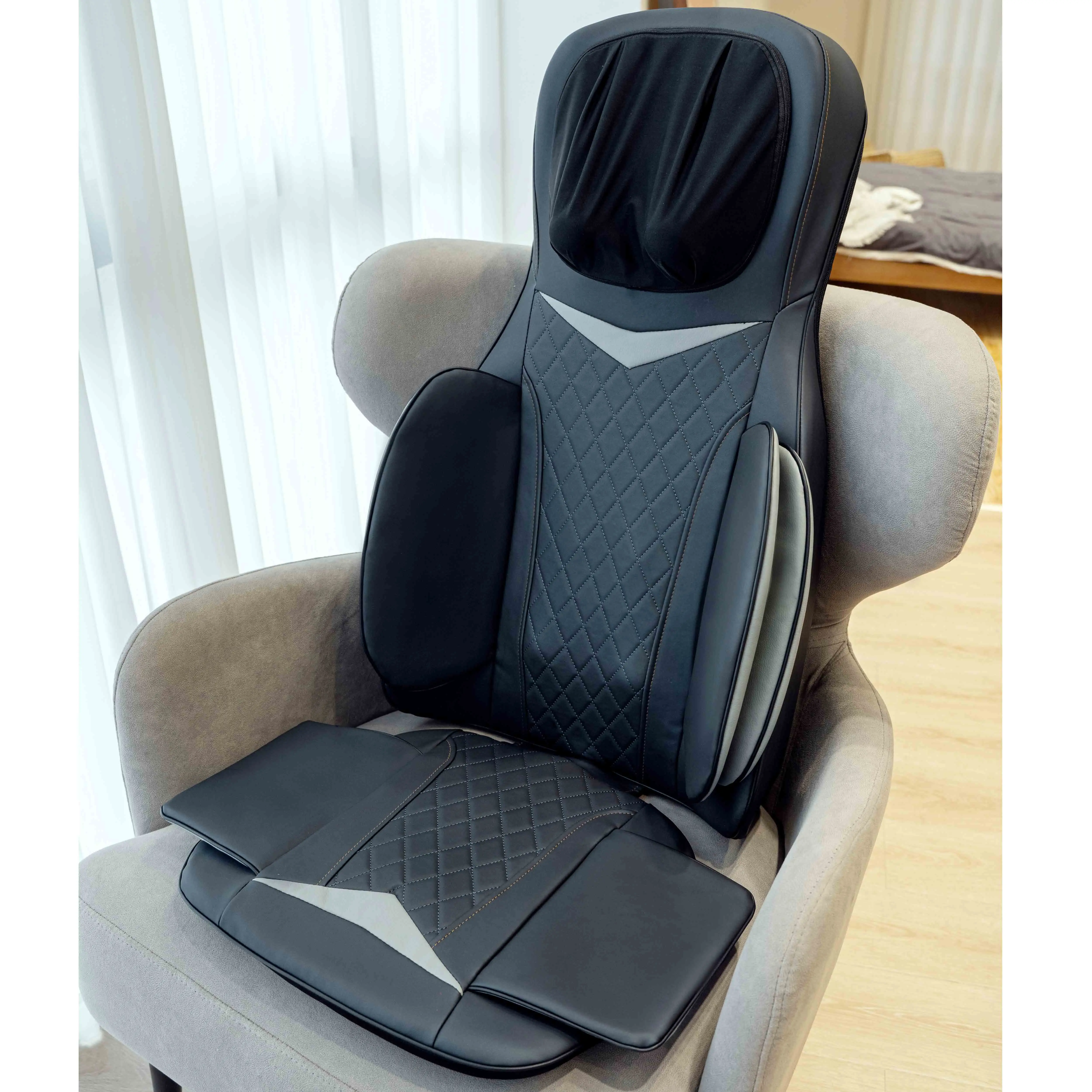 2-in-1 Shiatsu Massaging Seat Topper with Removable Massage Pillow and Heat