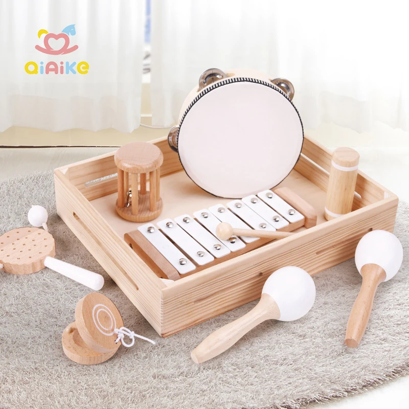 Neutral Colors Baby Musical Instruments Montessori Wooden Toys for Toddlers 1-3