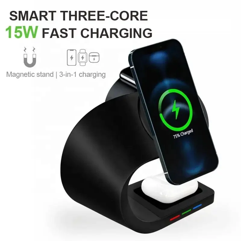 4 in 1 Infrared Sensor Fast Charging Station 15W 2023 Multifunction Smart Magnetic Wireless Charger Stand for Phone Watch