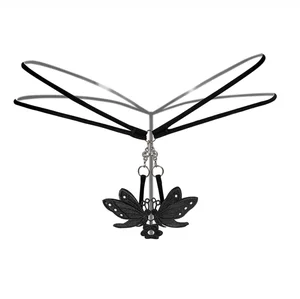 Sexy Lingerie Erotic G-string Open Crotch Panties Lace Tassel Pearl Pendant Underwear Crotchless Pants T-Back Underpants   #1350