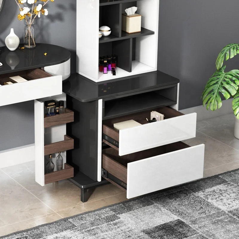 Concise Style Modern Bedroom Round Mirror Black and White Dresser Furniture Makeup Vanity