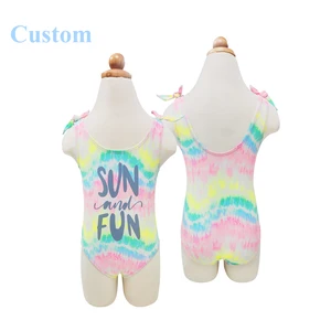 Custom Printed Letters Swimwear Bathing Suit for Kids Unique Tie-Dye Gradient Color One Piece Girls Swimsuit Beachwear for Beach
