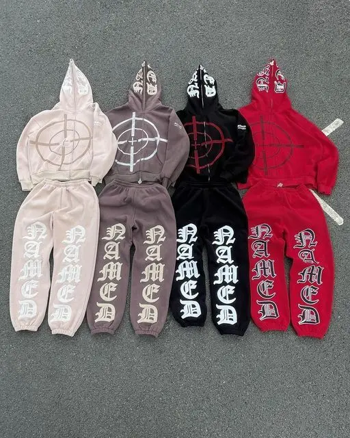 Custom Two-Piece Vintage Style Men's Puff Print Sweatsuit Jogger Set Short Tracksuit with Sweatpants and Hoodie