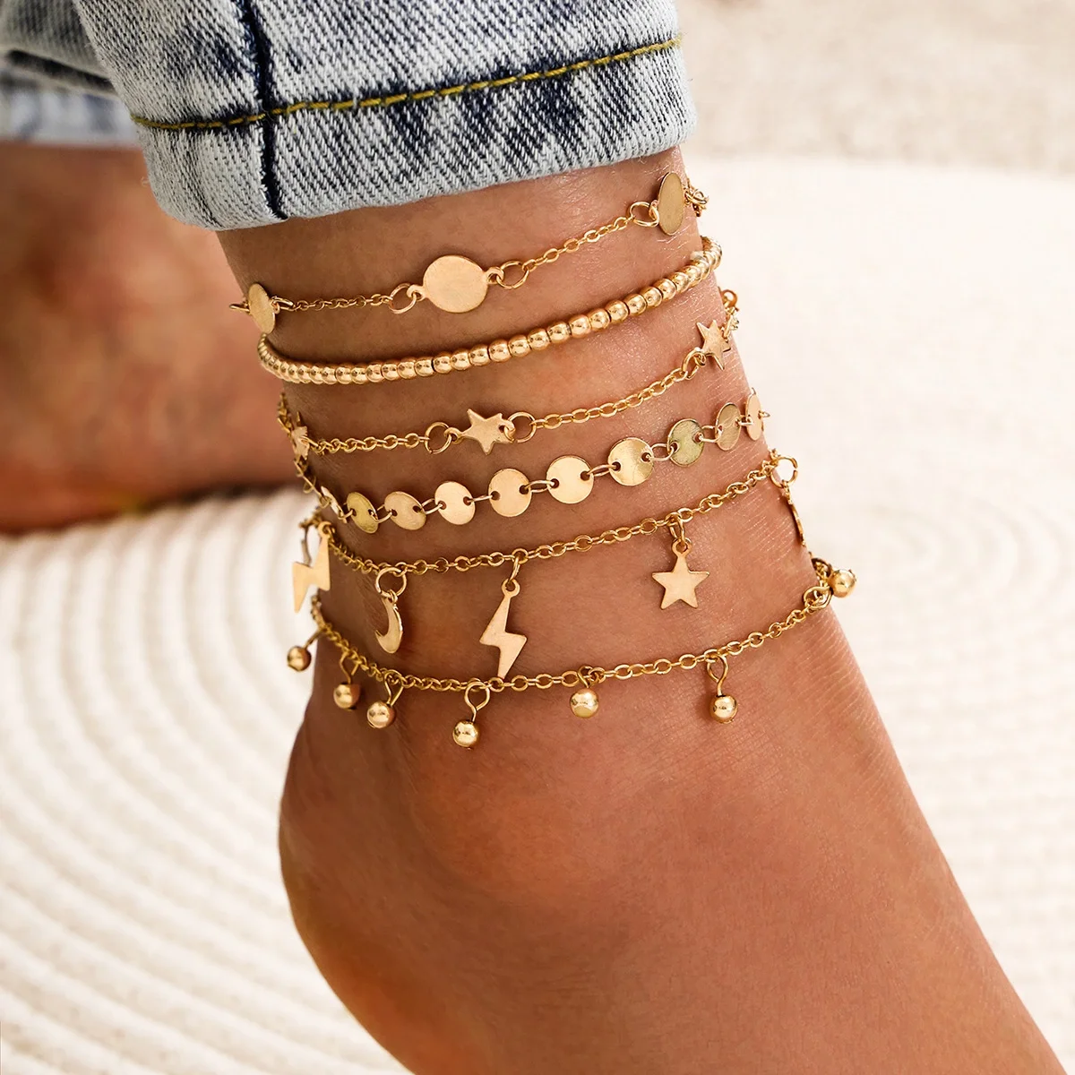 Trendz Cuban Link Charm Ankle  Foot Jewelry Gold Silver Diamond Tennis Butterfly Anklet Bracelet for Women