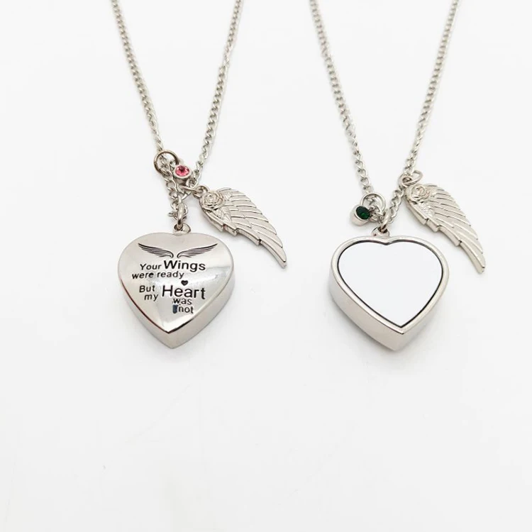 Cremation Urn Necklace With Angel Wings & 12 Birthstones - Heart Memorial Keepsake Pendant For Ashes - View #2