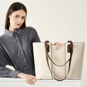 A-128 Women's Genuine Leather Bucket Bag Large Capacity Tote Commuting Zipper Closure Single Shoulder Genuine Leather Woman Bag