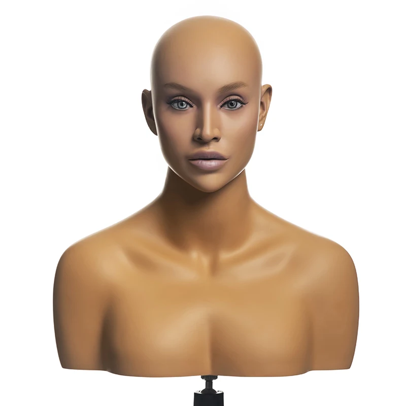 H22 Fiberglass Mannequin Head With Shoulder Realistic Female Mannequin