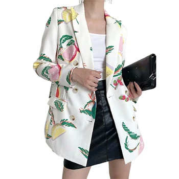 Fashion New Trendy Vintage Unique Blazers Ladies Women Colorful Full Printing Long Sleeve V-Neck Suit Fall 2021 Women Clothes