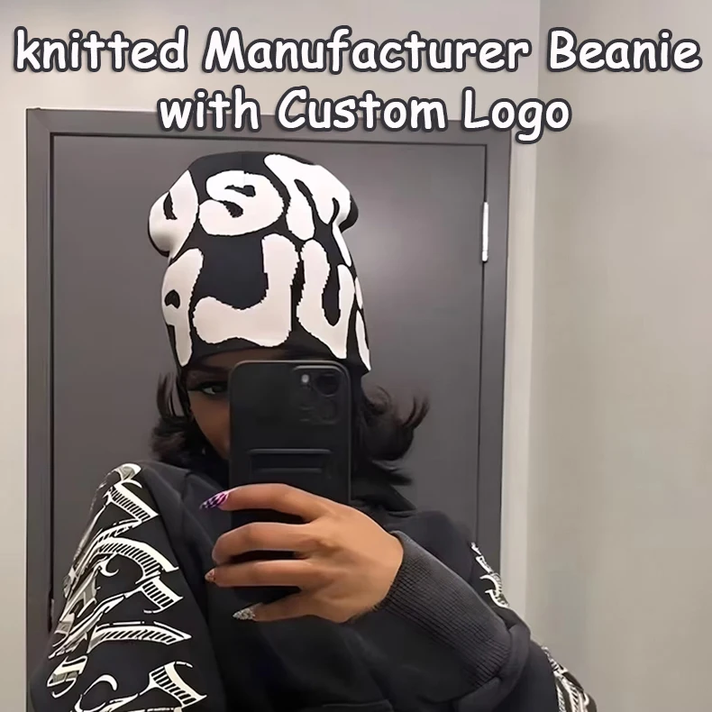 Custom Logo Y2k Beanie Hat - Spider Web Hop All over Jacquard