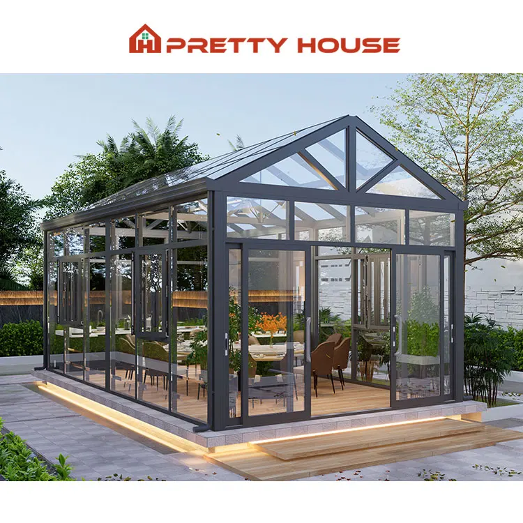 Modern Luxury Contemporary Garden Design Sun Room Outdoor Prefab Glass House Aluminum Frame 6068