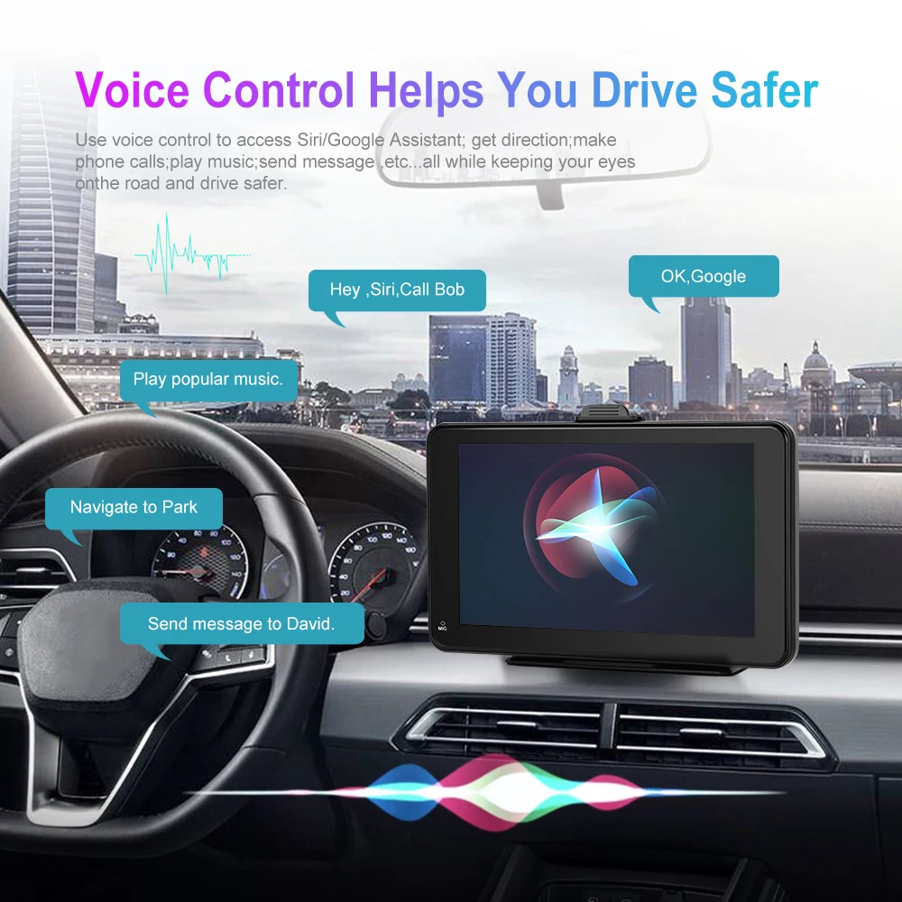 Podofo 7'' Portable Car Radio Stereo Autoradio Wireless Carplay Android Auto Wifi BT Touch Screen Smart Monitor Tablet TV