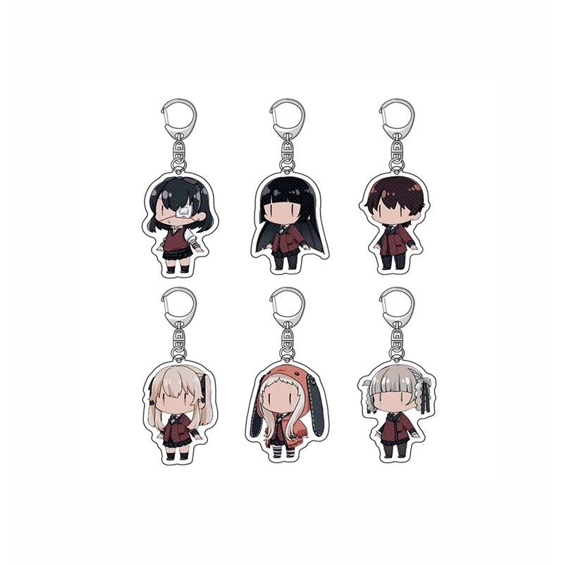 Japanese Anime Kakegurui Key Chain Silver Plated Cartoon Figures Acrylic Pendant Metal Keychains Lovely Key Ring Holder Llaveros