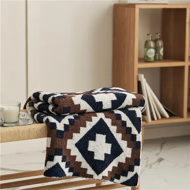 MTY Smooth Soft Bohemian Geometric Crochet Polyester Throw Blanket for Adult Kids Home details