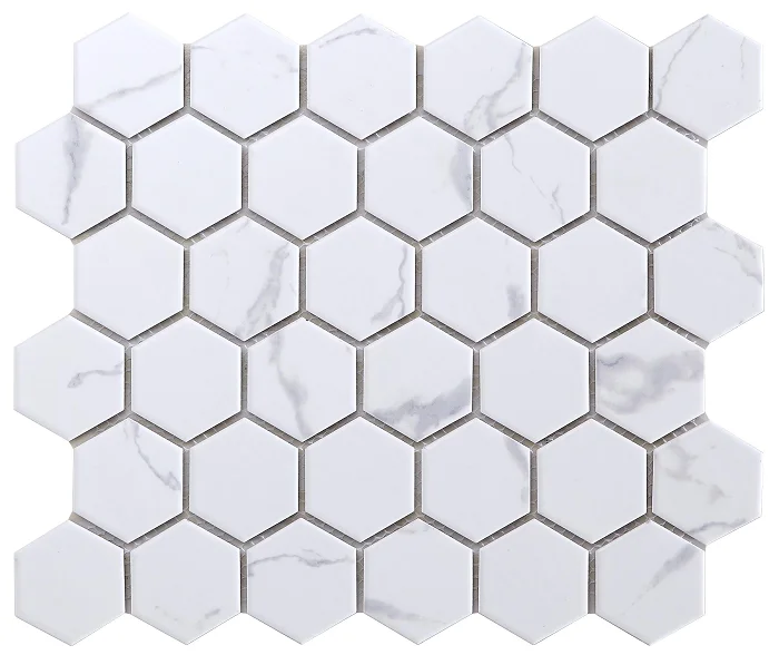 Hexagon Mini Plus Calacatta Grey Honed Ceramic Mosaic