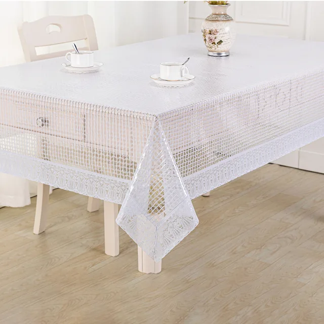 Luxury Party Pvc Independent white lace floral Plastic  lace tablecloths waterproof   137cm*20m