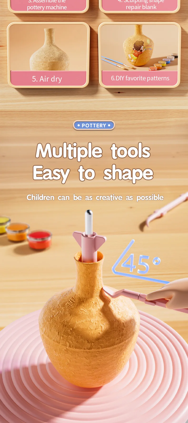 Creative Diy Painting Art Kit Electric Pottery Wheel Ceramic Machine Toy With Modeling Clay Mini Pottery Machine For Kids